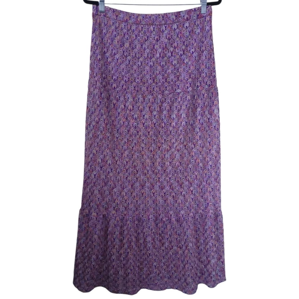 Trina Turk Serpentine Lace Crochet Knit Tiered Maxi Skirt Bohochic Fairycore